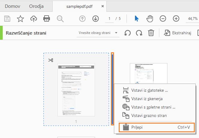 Izberite mesto in izberite možnost Prilepi
