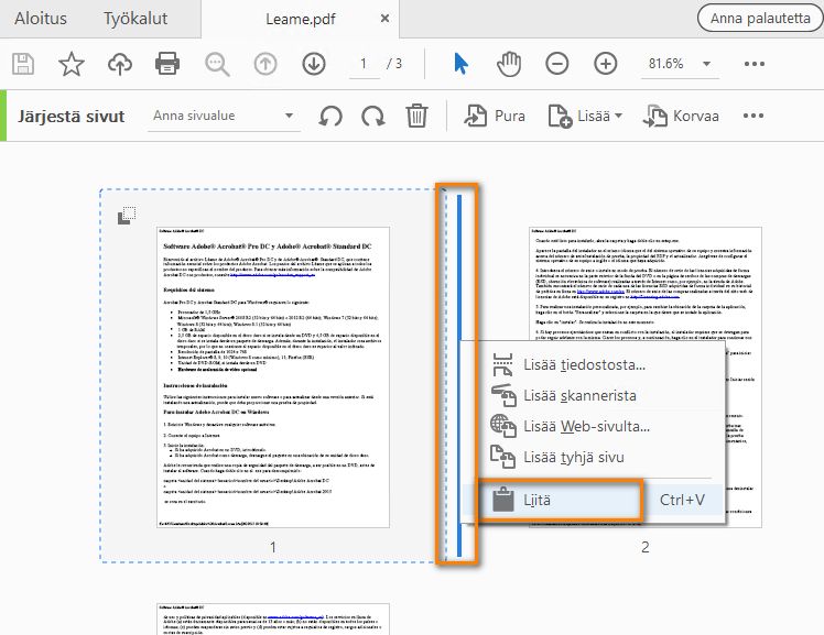 Valitse sijainti ja sitten Liitä