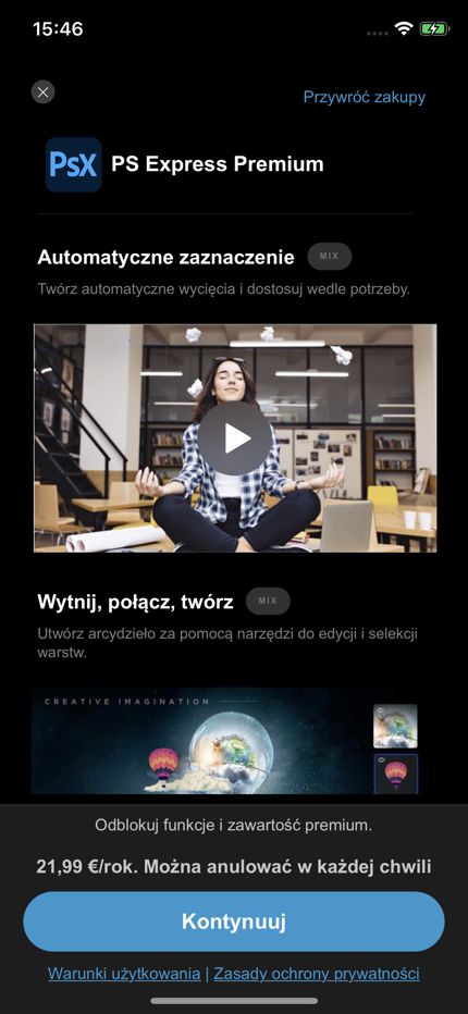 Rozpocznij bezpłatny okres próbny programu Photoshop Express Premium