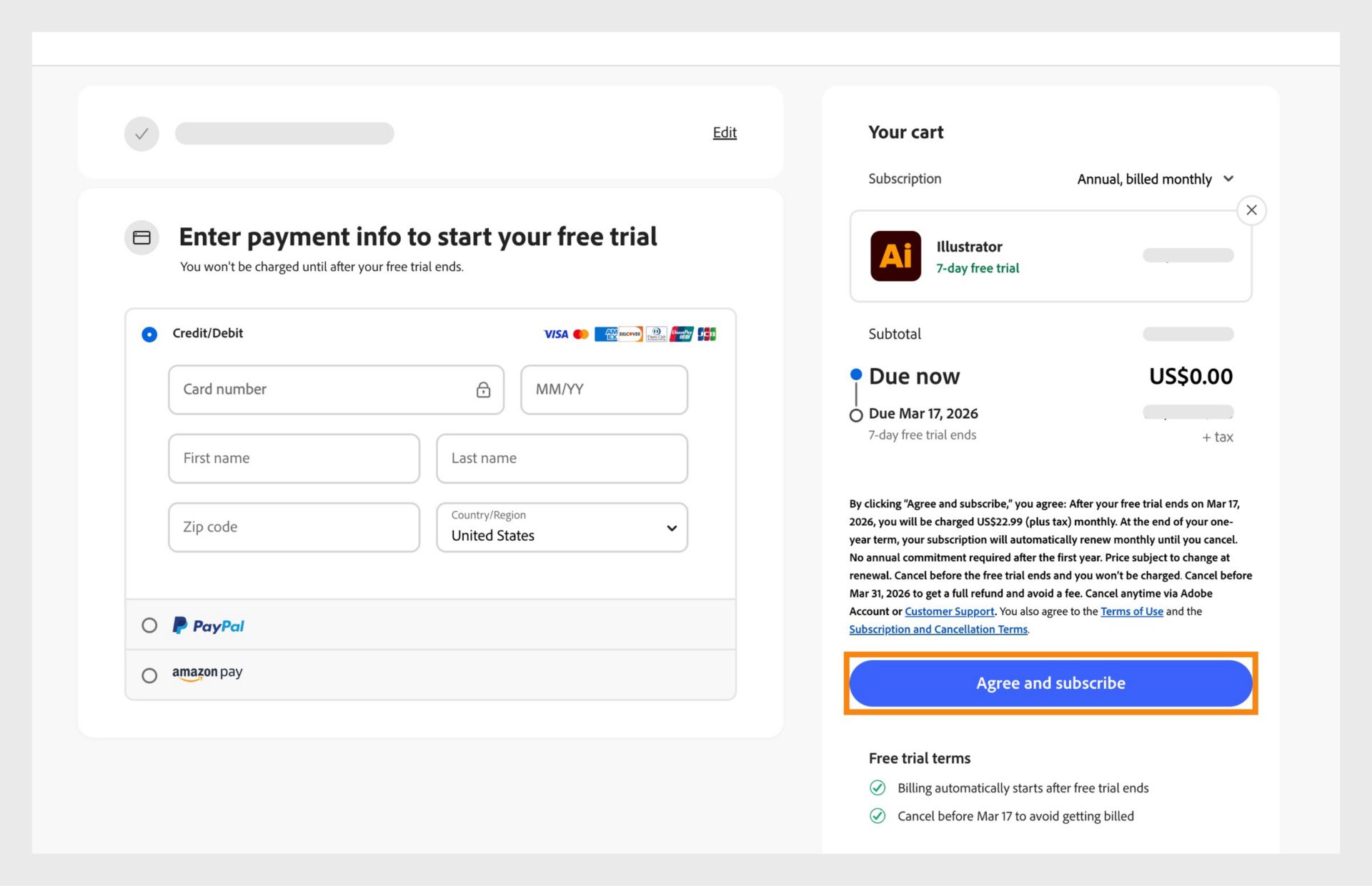 Stran s podatki o plačilu prikazuje podrobnosti paketa, polja za vnos podatkov o plačilu in možnosti za strinjanje z paketom in naročnino ter vrnitev na prejšnjo stran.