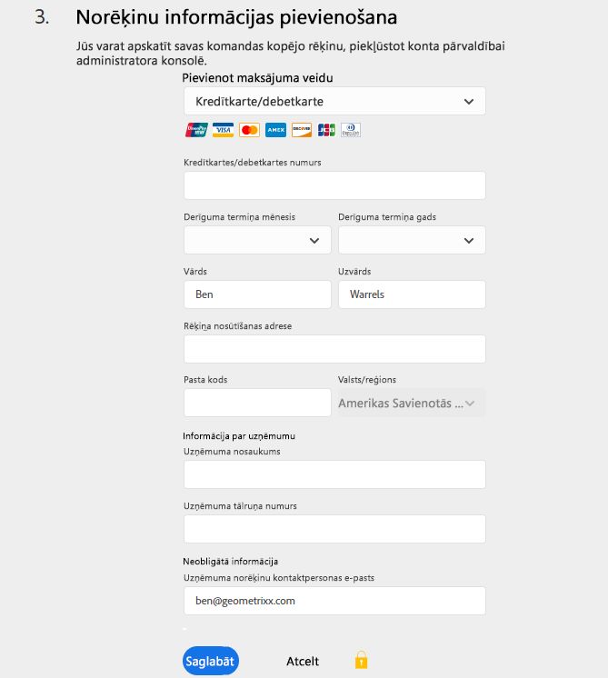 Pievienojiet savu maksāšanas informāciju