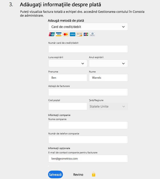 Adăugați informațiile dvs. de plată