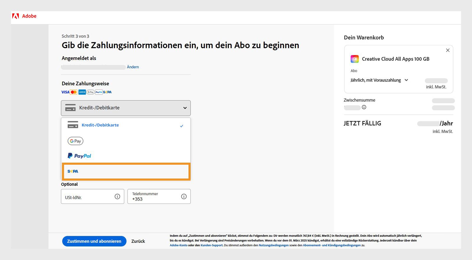 Abrechnungs- und Zahlungsdetails bearbeiten