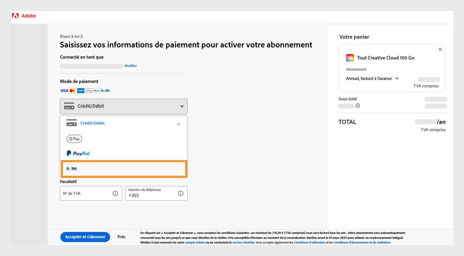 Modifiez les détails de facturation et de paiement
