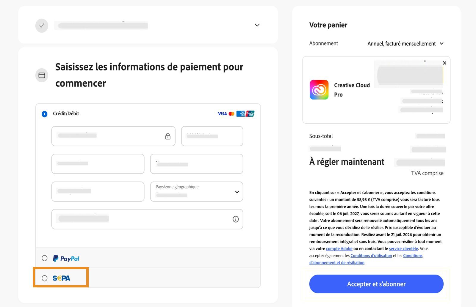Modifiez les détails de facturation et de paiement