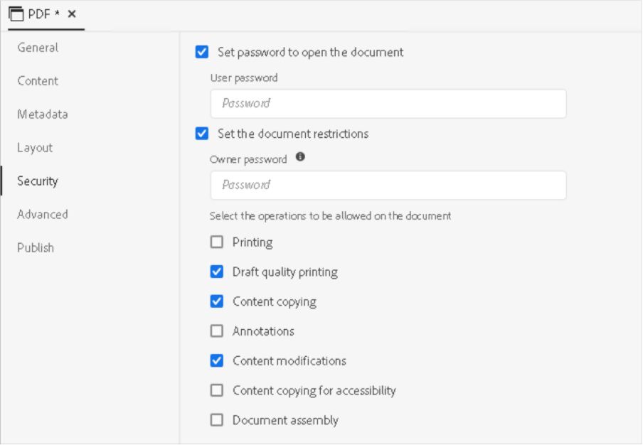 PDF Security Settings