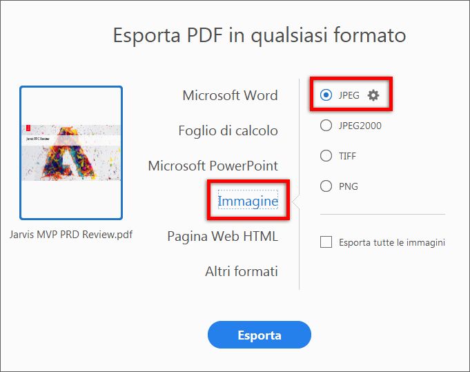 Convertire un file PDF in JPG
