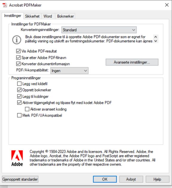 PDFMaker-voorkeur om toegankelijkheidsstandaard in te stellen