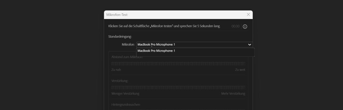 Im Dropdown-Menü „Mikrofon“ ist neben dem Standard-Audio auch das System-Standard-Audio aufgeführt. Das System-Standardmikrofon ist derzeit ausgewählt.