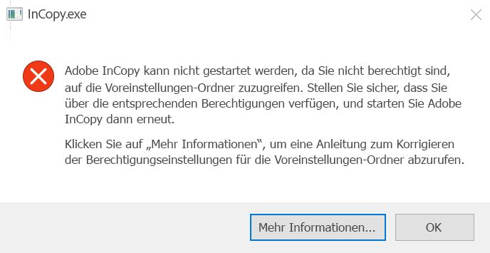 Berechtigungsproblem für InCopy unter Windows
