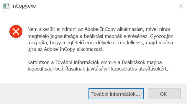 Az InCopy jogosultsági hibája Windows rendszerben