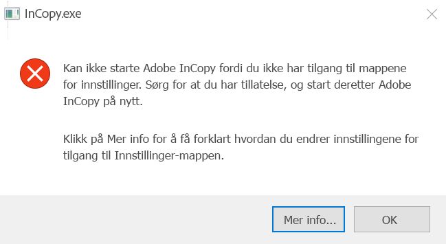 Problem med InCopy-tillatelsene i Windows