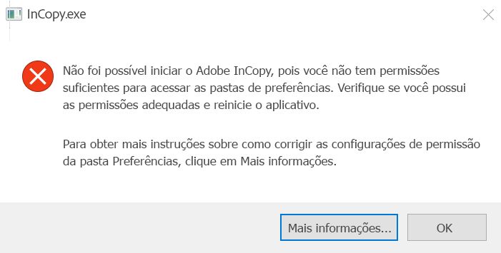 Problema de permissões para o InCopy no Windows