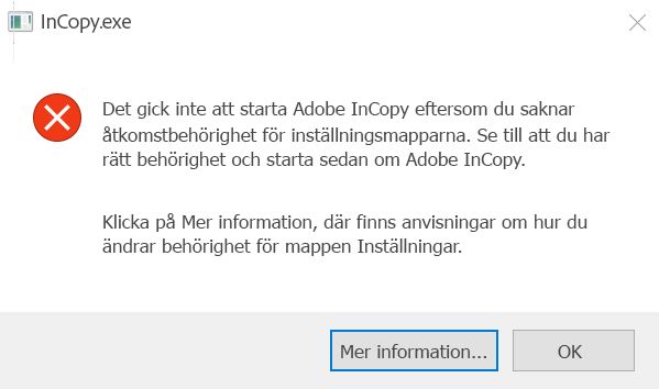 Behörighetsproblem med InCopy i Windows