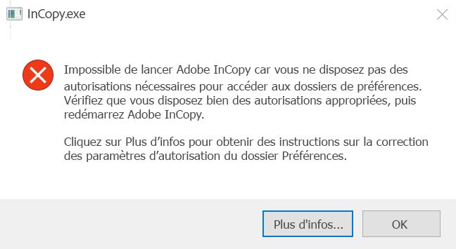 Problème d’autorisations InCopy sous Windows