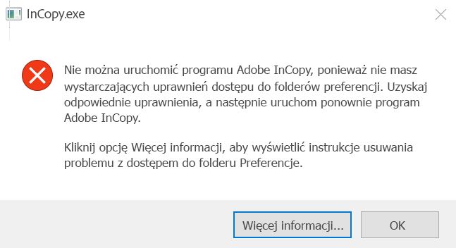 Problem z uprawnieniami w programie InCopy w systemie Windows