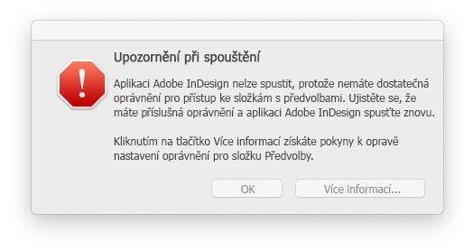 Problémy s oprávněním k aplikaci InDesign v systému macOS