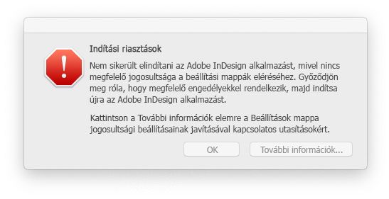 Az InDesign jogosultsági hibája macOS rendszerben