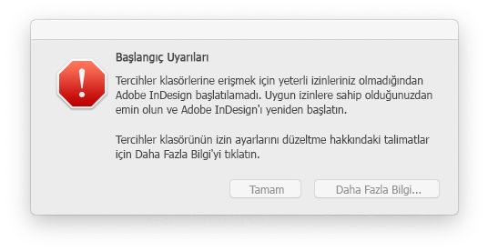 macOS'ta InDesign için izin sorunu
