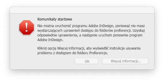 Problem z uprawnieniami w programie InDesign w systemie macOS