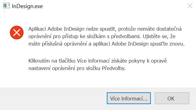 Problémy s oprávněním k aplikaci InDesign v systému Windows