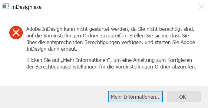 Berechtigungsproblem für InDesign unter Windows
