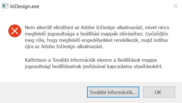 Az InDesign jogosultsági hibája Windows rendszerben