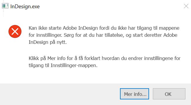 Problem med InDesign-tillatelsene i Windows