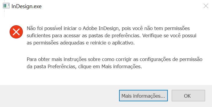 Problema de permissões para o InDesign no Windows