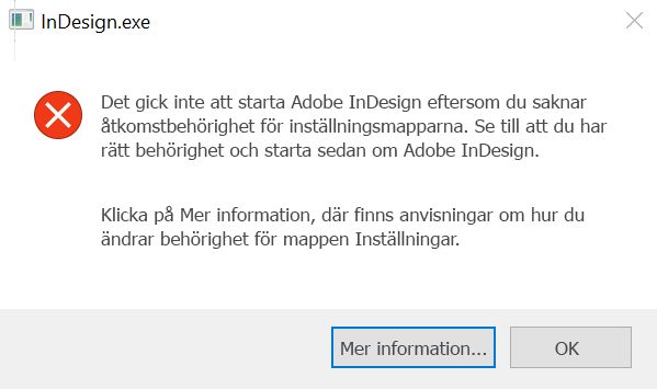 Behörighetsproblem med InDesign i Windows