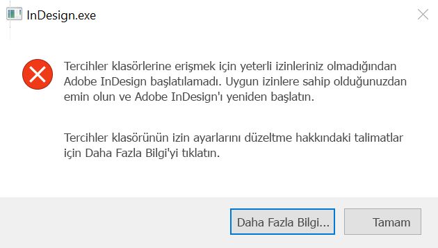 Windows'ta InDesign için izin sorunu