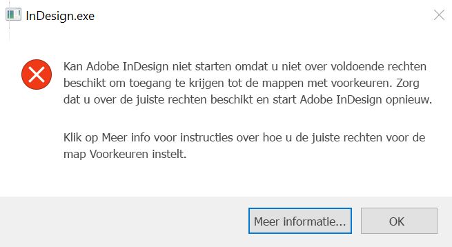 Probleem met toestemmingen voor InDesign in Windows