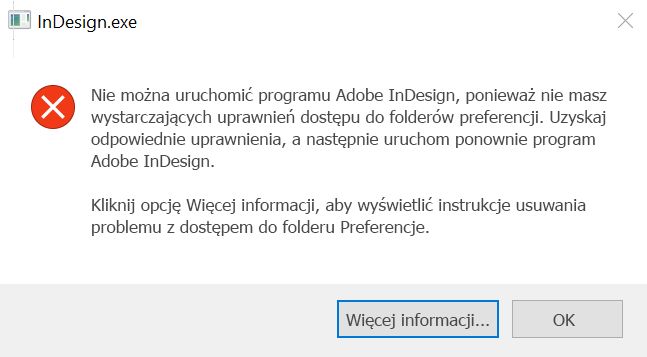 Problem z uprawnieniami w programie InDesign w systemie Windows