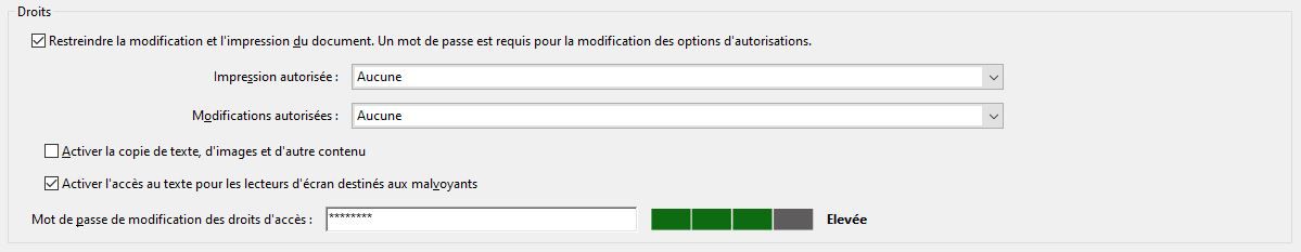 Paramètres de protection par mot de passe