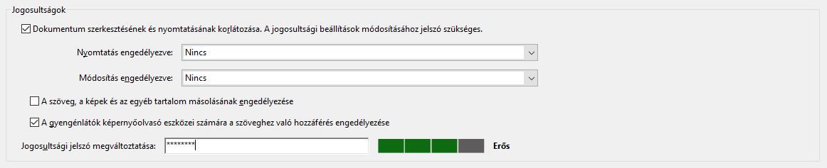 Jelszavas védelem beállítások