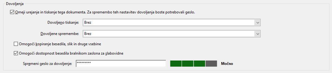 Možnosti zaščite z geslom
