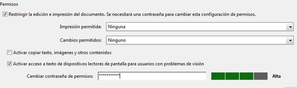 Opciones de seguridad mediante contraseña