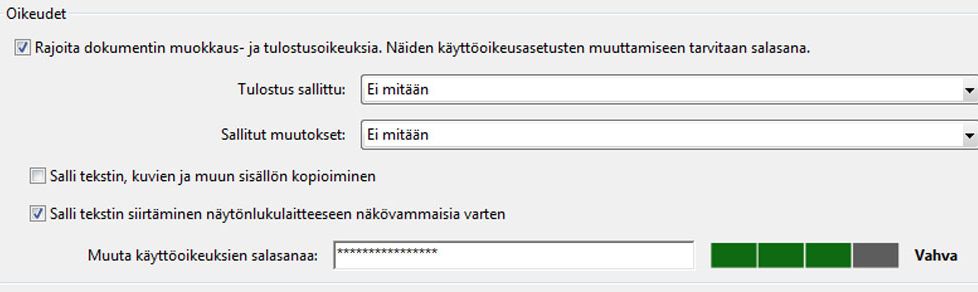 Salasanasuojaus - Asetukset
