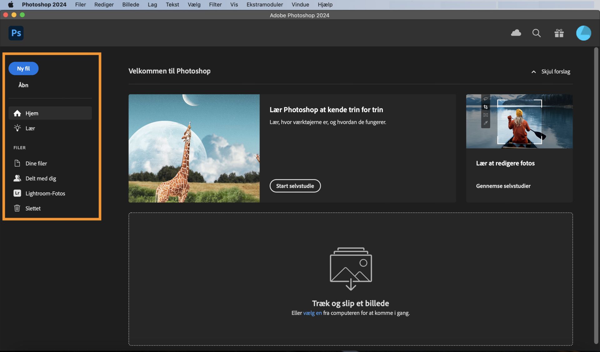 Photoshop-startskærm 