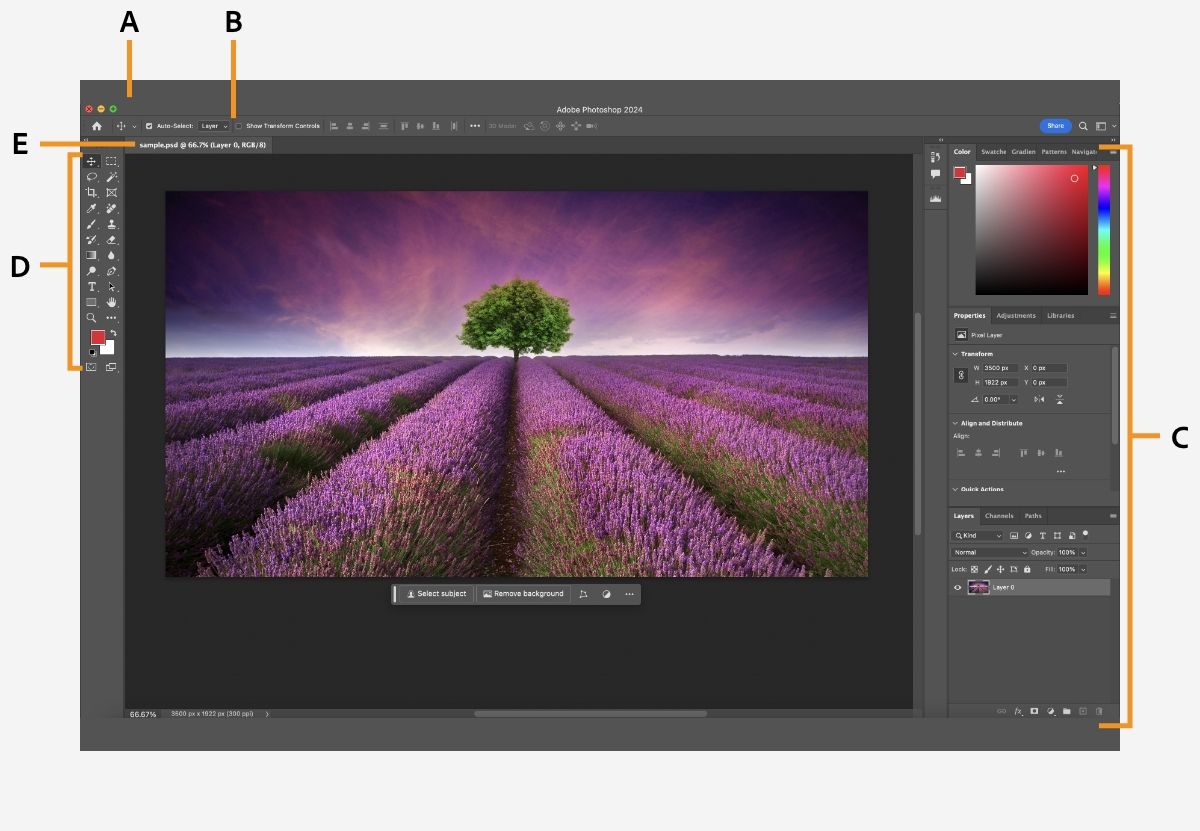 A Photoshop munkaterületének áttekintése