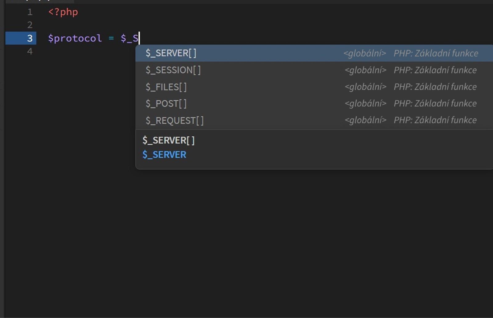 &quot;Dreamweaver zobrazující nápovědu kódu PHP 8.4.10.