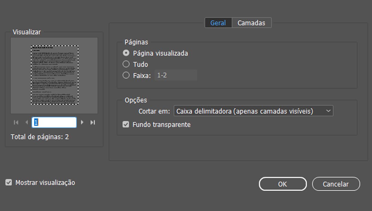 Painel de exemplo para formatos de arquivo PNG e PDF