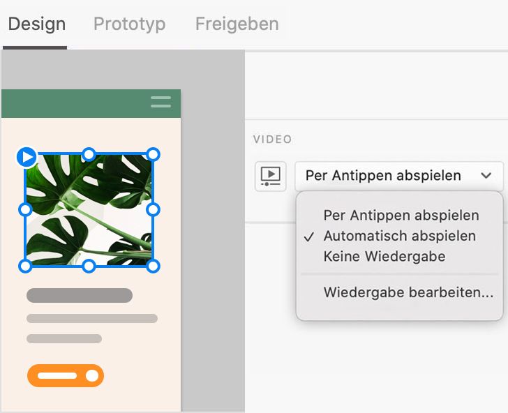 Automatisch abspielen – Designmodus
