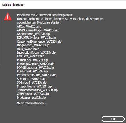 Dialogfeld mit Fehlermeldung wegen Plug-in-Problemen
