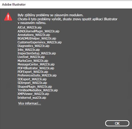 Dialogové okno s chybou při načítání doplňku