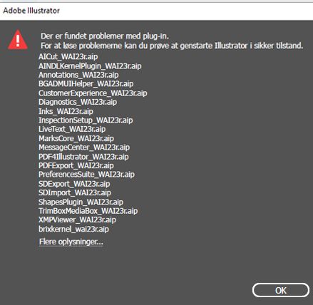 Dialogboks med fejlmeddelelse ved problemer med plug-ins