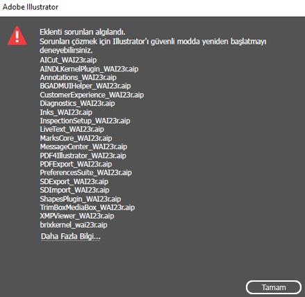 Eklenti sorunları için hata mesajı iletişim kutusu
