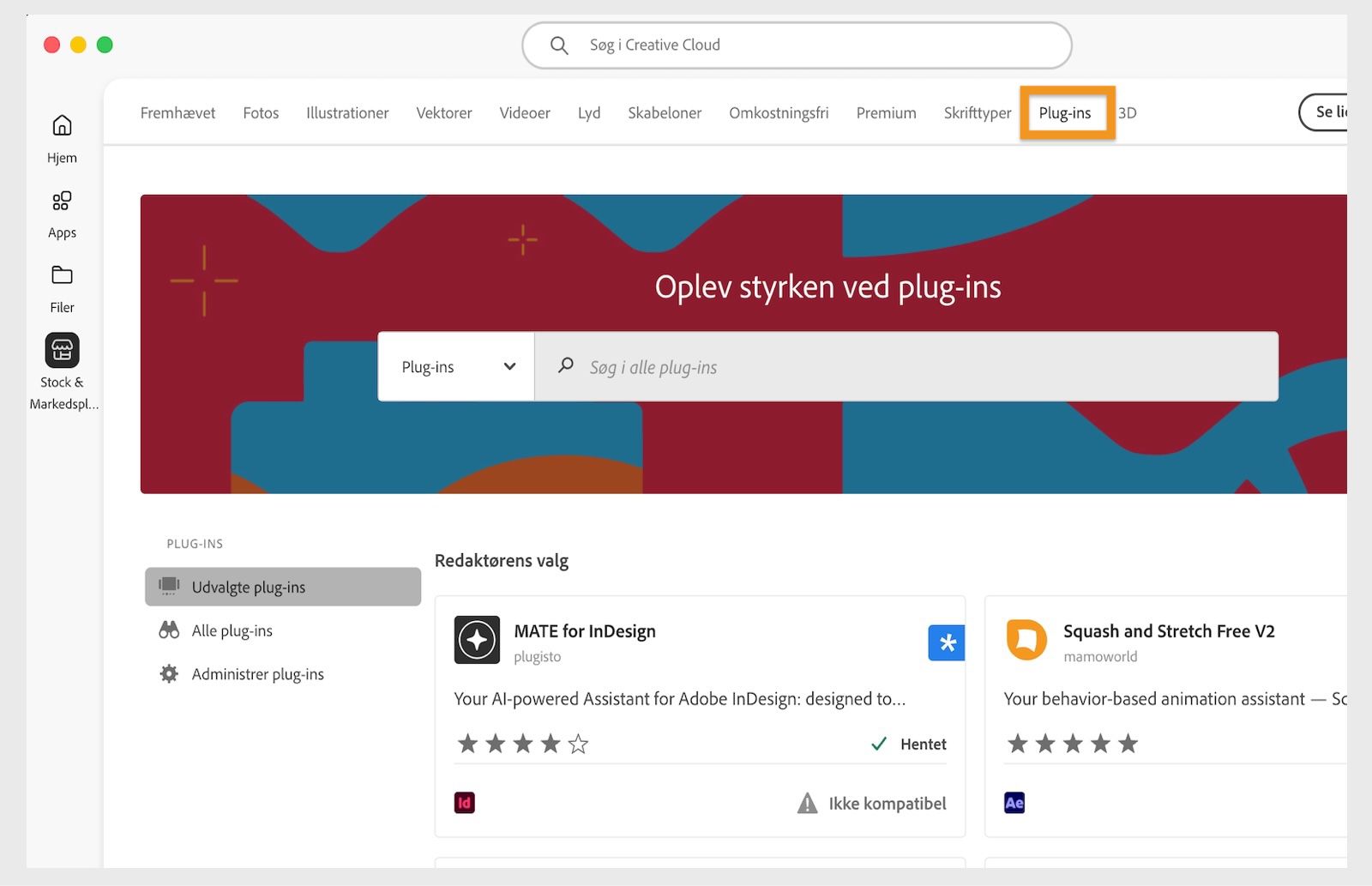 Der åbnes et vindue med alle de plug-ins, der matcher dit søgeresultat.