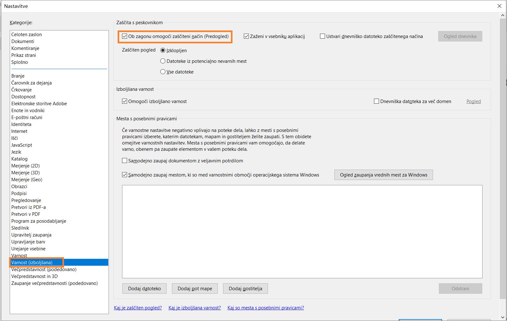 Ob zagonu omogočite zaščiteni način