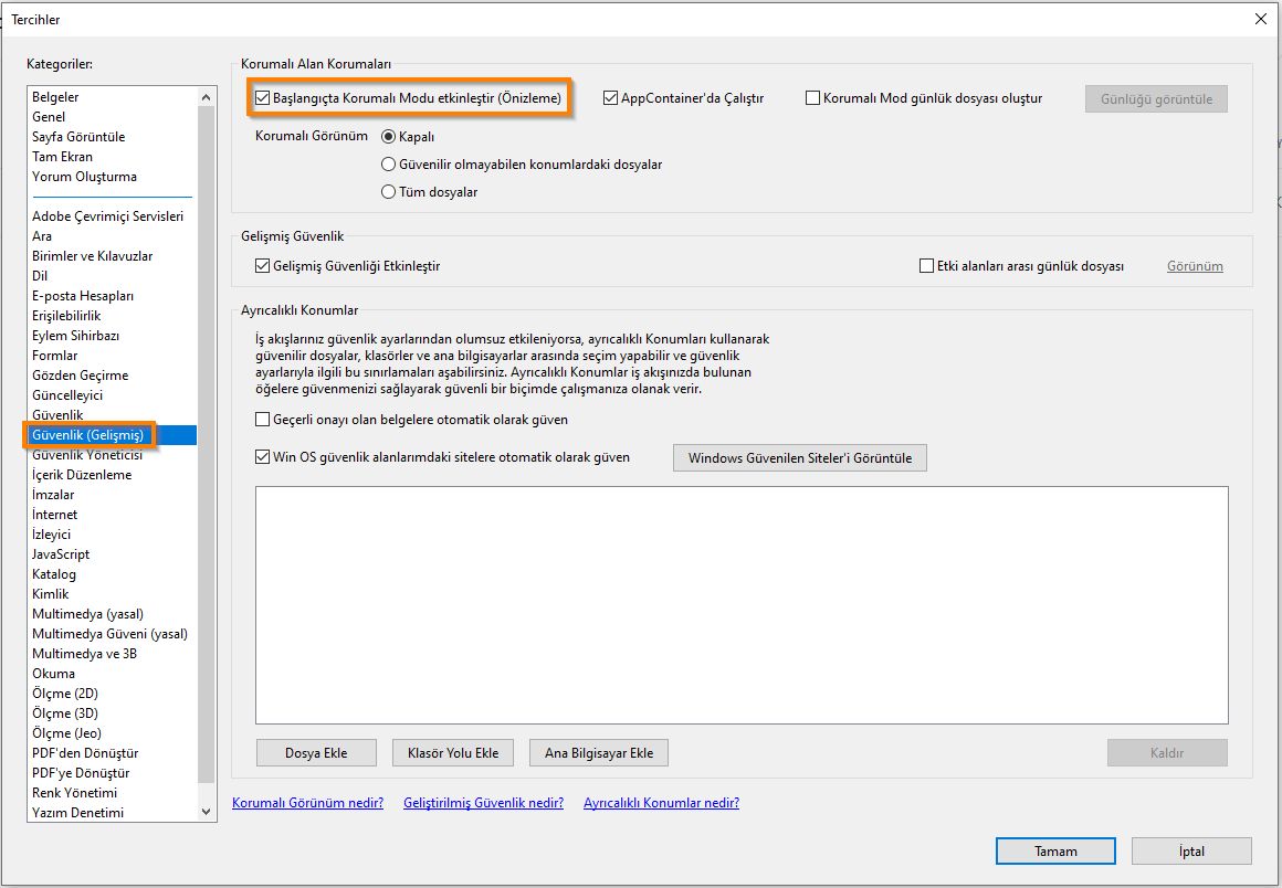 Başlangıçta korumalı modu etkinleştirme